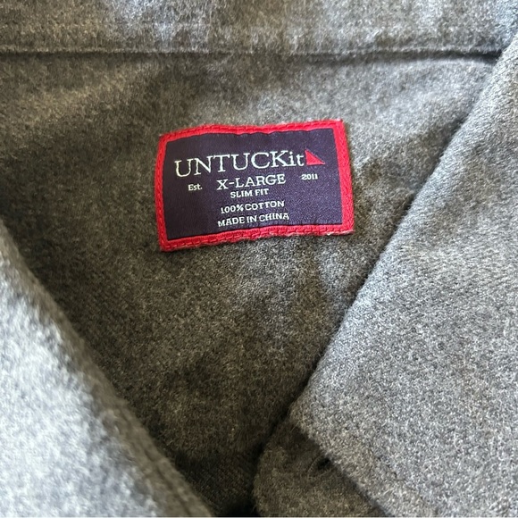 Men's UNTUCKit Costanti Dark G Dark Gray Flannel Shirt Grey Slim Fit XLarge - Picture 6 of 6